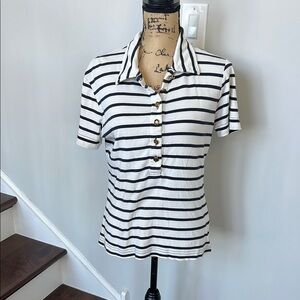 Tory Burch. Large. Striped Black and White Polo Shirt
